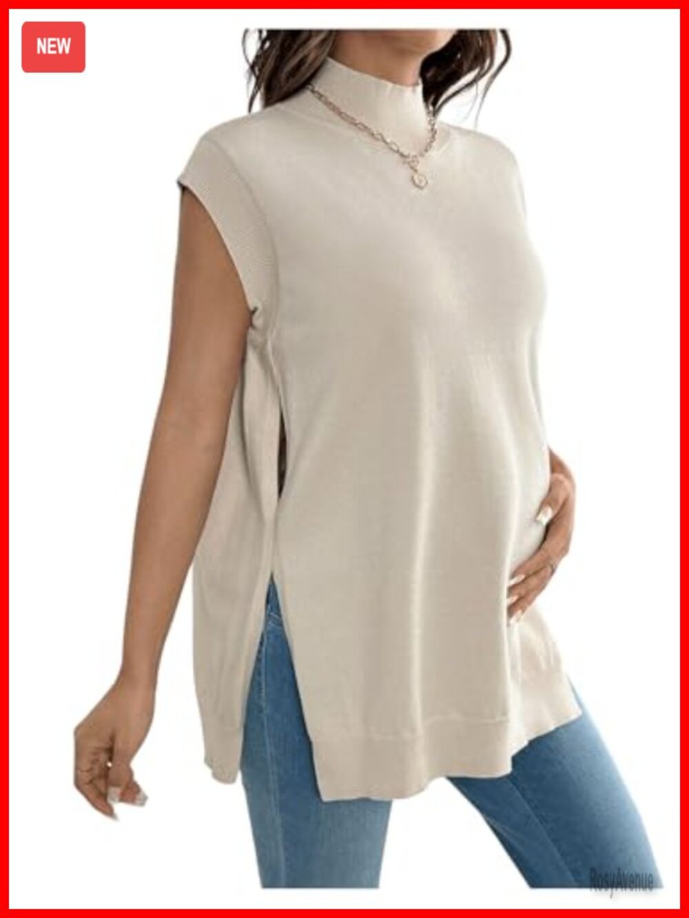 Womens Maternity Mock Neck Sweater Vest Knit Fall Tops